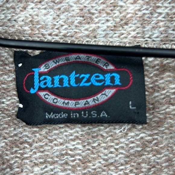 Jantzen Vintage Y2K Wool Grandpa Cable Knit Button Fisherman Gray Shawl Collar L - Picture 3 of 7